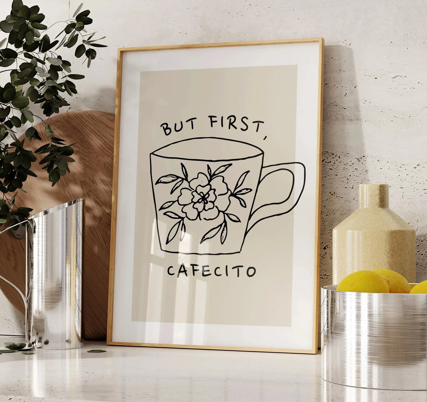 But First Cafecito Quotation Canvas Print Minimalist Matcha Club Spanish Wall Art Poster for Modern Living Room Cafe Home Decor Peaceful Pleasures Health and Wellness