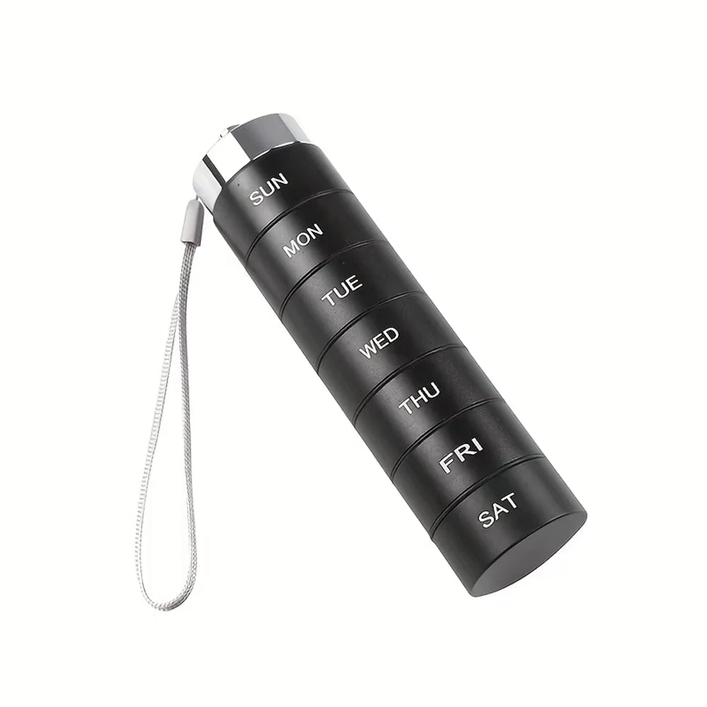 New Portable Pill Case for Travel Metal Pill Organizer Waterproof Pill Box Pill Case Container Medicine Bottle Organizer Weekly Peaceful Pleasures Health and Wellness 01 Black