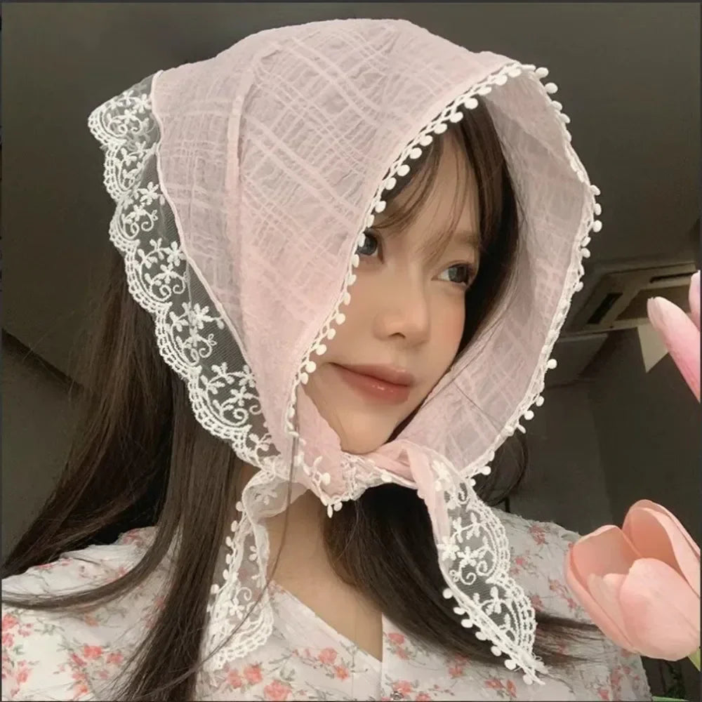 French Floral Triangle Scarf – Turban Bandana Hair Band Women