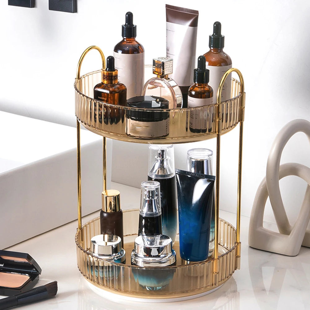 360° Rotating Makeup Organizer | Tiered Cosmetic Storage Rack