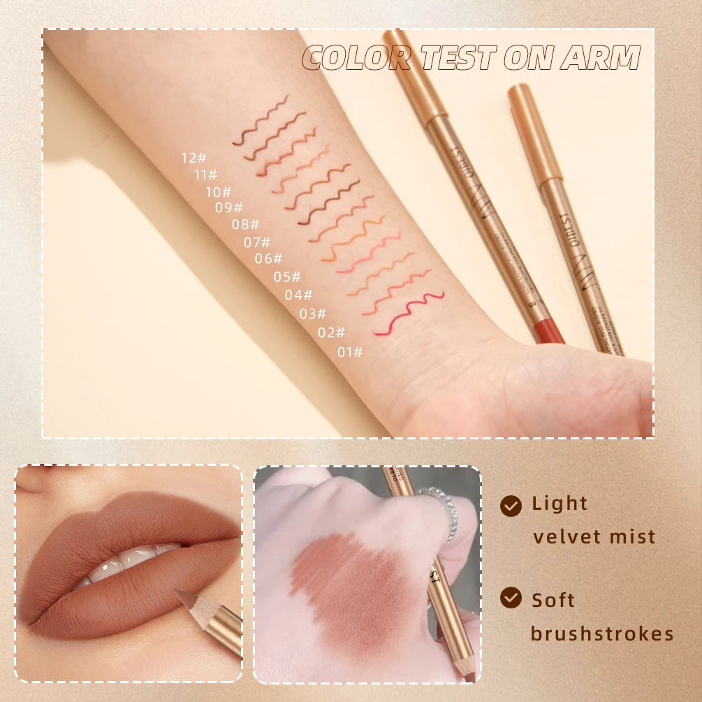 QIBEST 12 Colors Lipliner Pencil Sets Long Lasting Waterproof Matte Lipstick Pens Lip Liner Cosmetics Professional Makeup Tool Peaceful Pleasures Health and Wellness