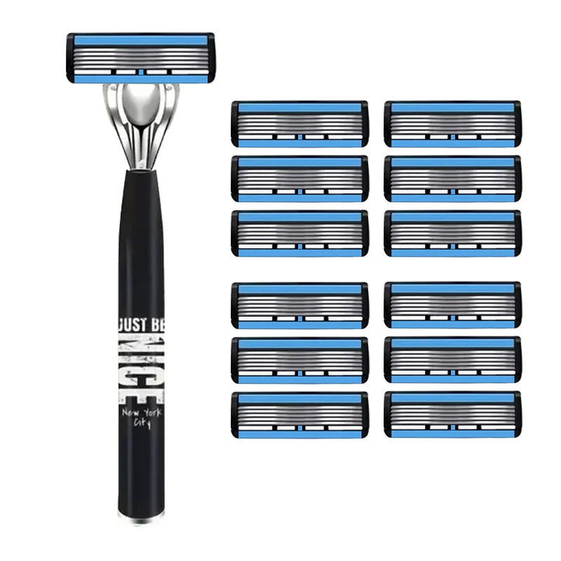Men's 6-Blade Manual Razor | Non-Slip Handle & Refills