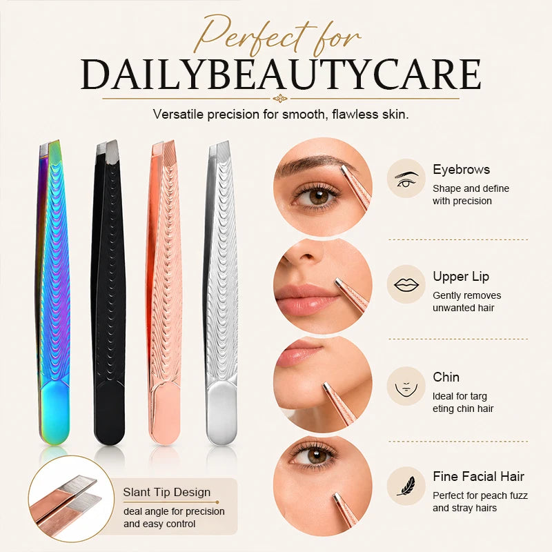 Stainless Fish Slant Black Coated Eyebrow Tweezers - Professional Hair Removal for Women, Ingrown Hair, Splinter, Daily Beauty Peaceful Pleasures Health and Wellness