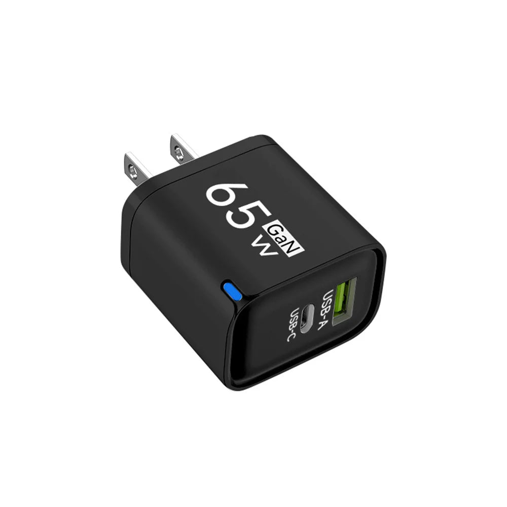 65W GaN Dual Port USB-C Fast Charger | PD & QC 3.0 Peaceful Pleasures Health and Wellness Black EU