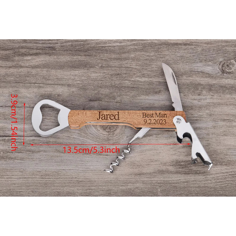 Custom Wood Corkscrew Bottle Opener – Wedding & Groomsmen Gift Personalized Bottle Opener Peaceful Pleasures Health and Wellness