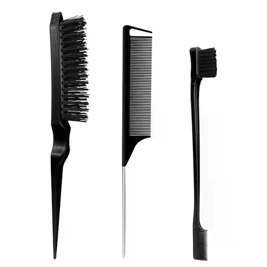 3-Piece Hair Styling Comb & Brush Set – Edge & Rat Tail Comb Hair Comb Brush Set Peaceful Pleasures Health and Wellness