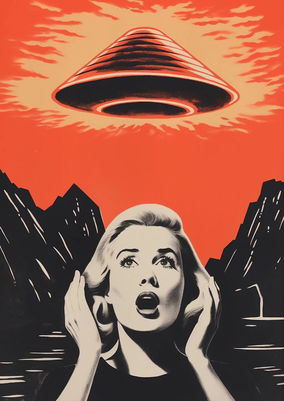 UFO Alien Cow Abduction Canvas Print | Retro Sci-Fi Wall Art Canvas Wall Art Print Peaceful Pleasures Health and Wellness