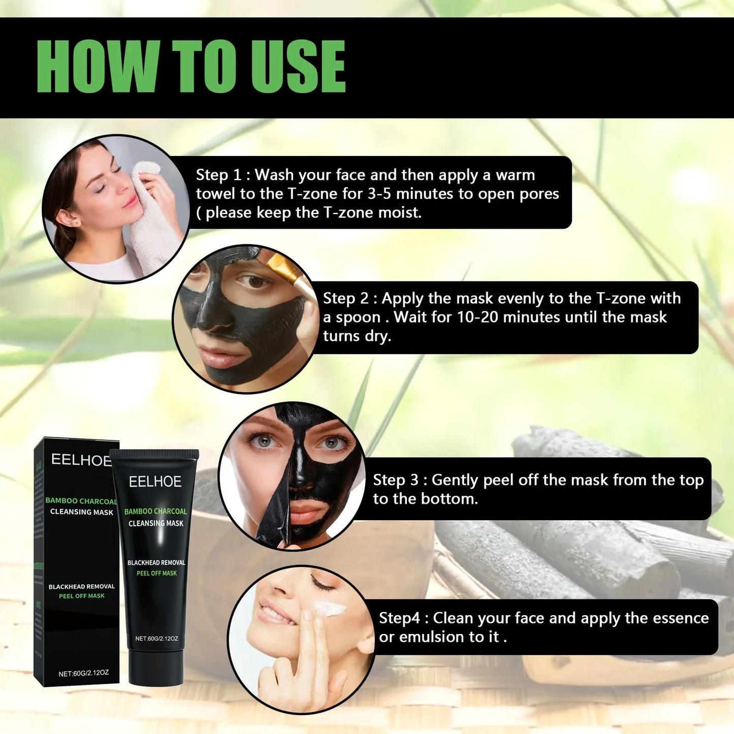 Eelhoe Bamboo Charcoal Peel-Off Mask – Pores & Oil Control