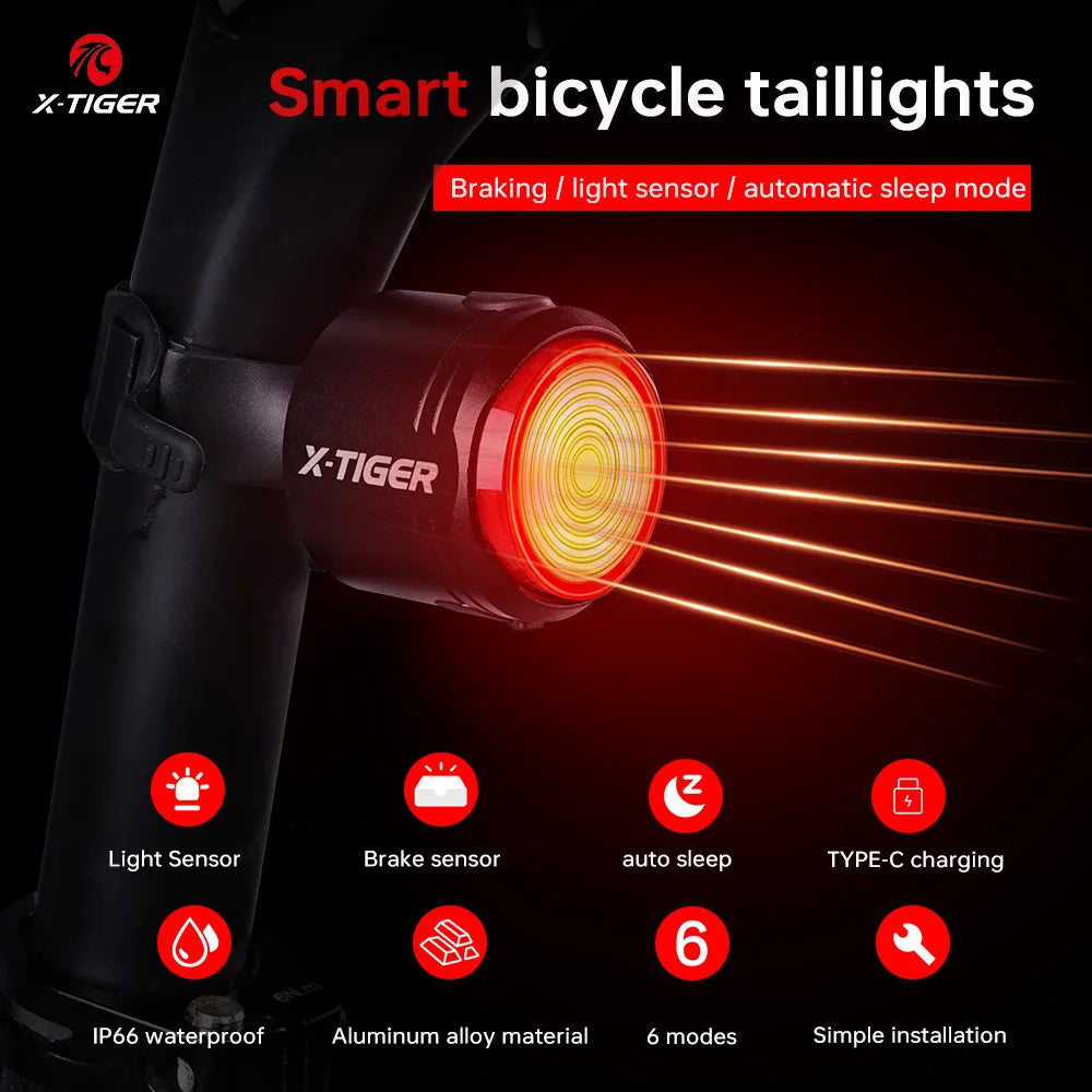 X-TIGER Smart Brake Sensing Bike Tail Light | IPX6 LED USB-C