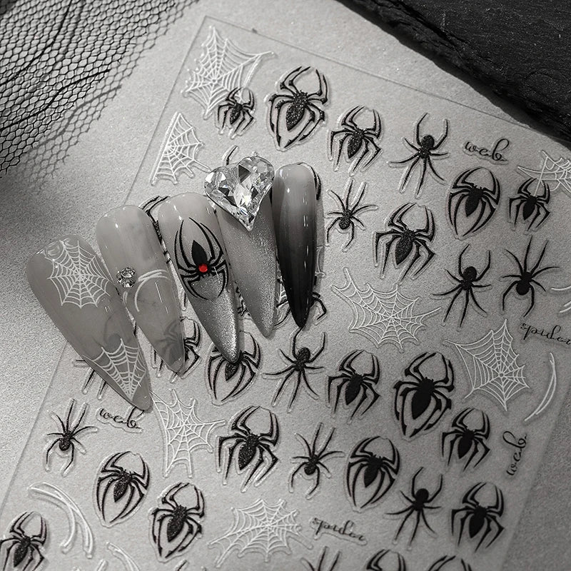 1 Sheet 3d Spider Self Adhesive Nail Art Stickers Spider Web Nail Art Decals For Manicure Decorations Peaceful Pleasures Health and Wellness