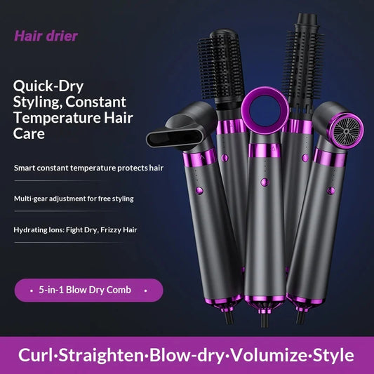 HOMEFISH 5-in-1 Electric Hair Dryer with Automatic Straight & Curling Iron Hot Air Comb & Diffuser for Outdoor Use AC Motor Peaceful Pleasures Health and Wellness
