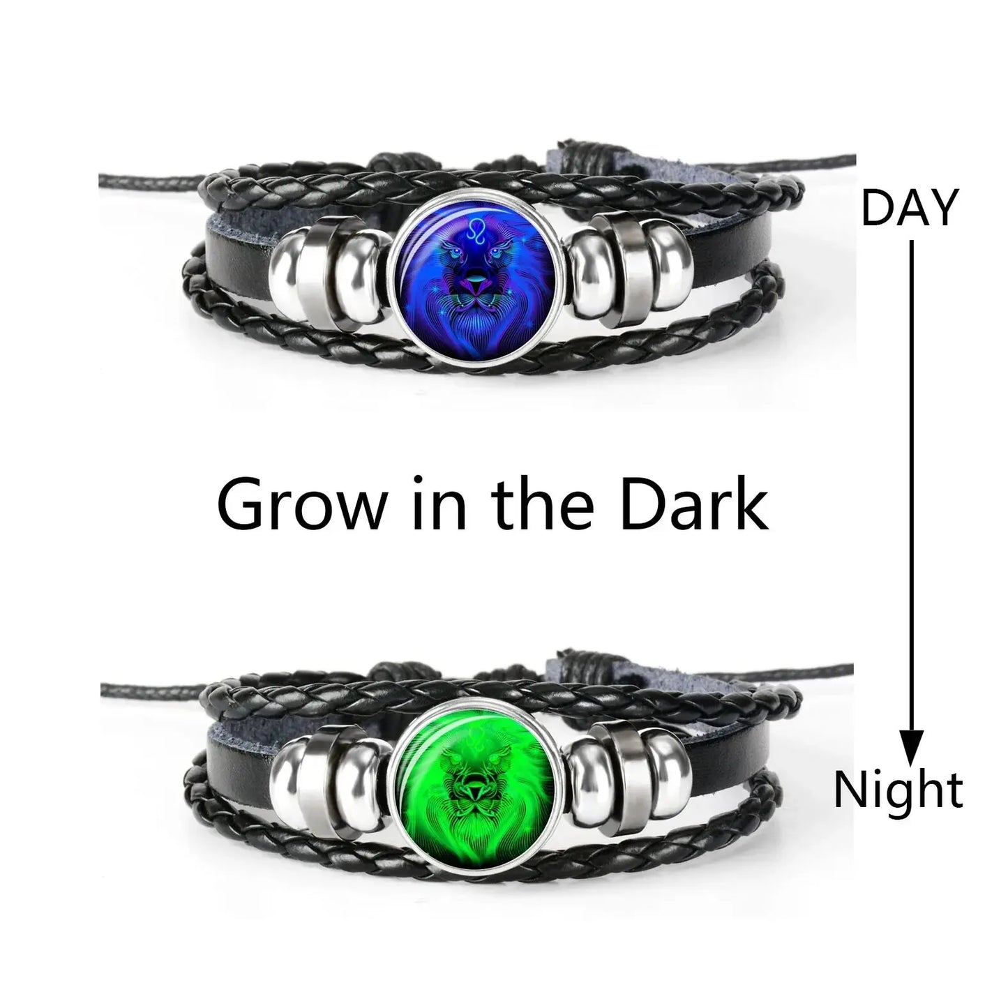 Zodiac Constellation Braided Leather Bracelet | Glass Dome Charm