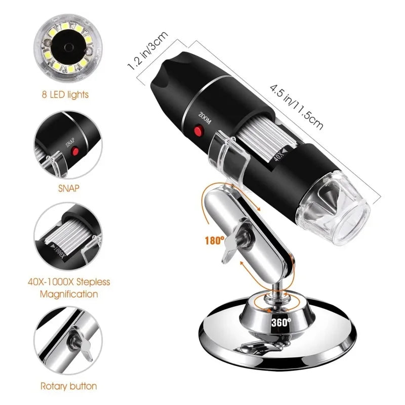 High Definition 1600X Usb 2-In-1 Electron Microscope 3-In-1 Industrial Beauty Digital Magnification Peaceful Pleasures Health and Wellness