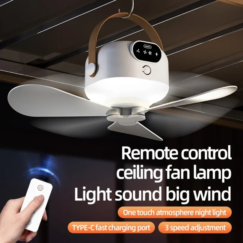 Portable Camping Tent Ceiling Fan 8000mAh Rechargeable + Remote