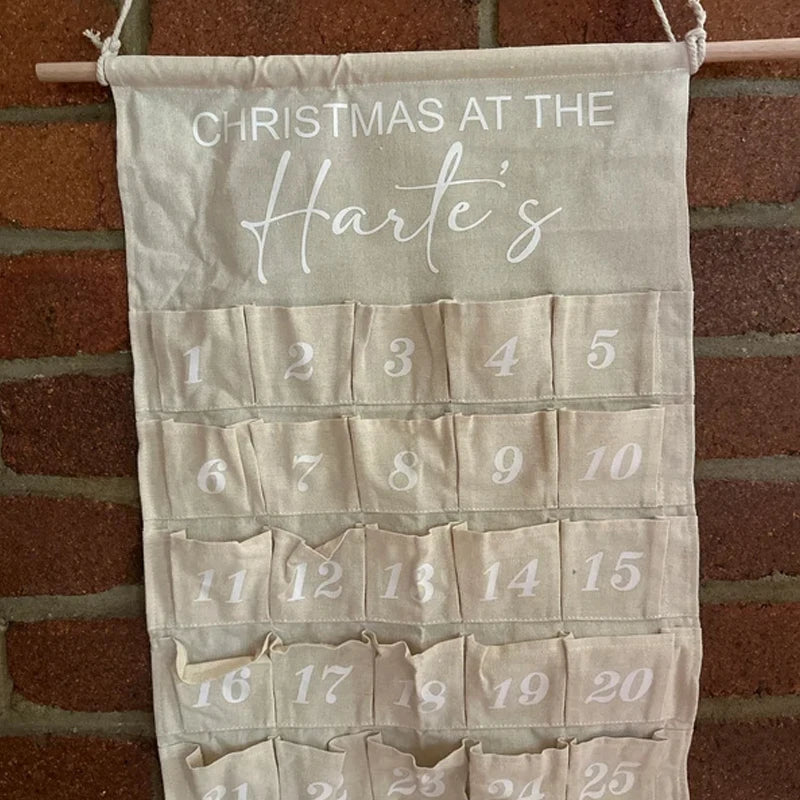 Personalised Christmas Advent Calendar Canvas Wall Hanging | 24 Pockets Advent Calendar Decor Peaceful Pleasures Health and Wellness
