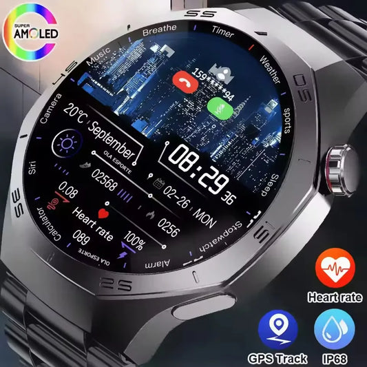 2026 New For Android ios Smart Watch Men HD AMOLED Screen GPS Motion trajectory Heart Rate Bluetooth Calls SmartWatch Waterproof Peaceful Pleasures Health and Wellness