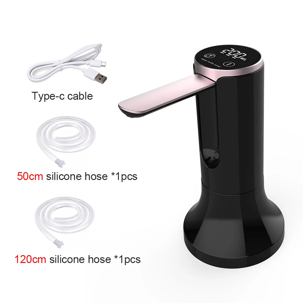 Electric Water Gallon Pump Automatic Water Pump 19 Liters Foldable Desktop Water Bottle Pump USB Rechargeable Water Dispenser Peaceful Pleasures Health and Wellness Black and base