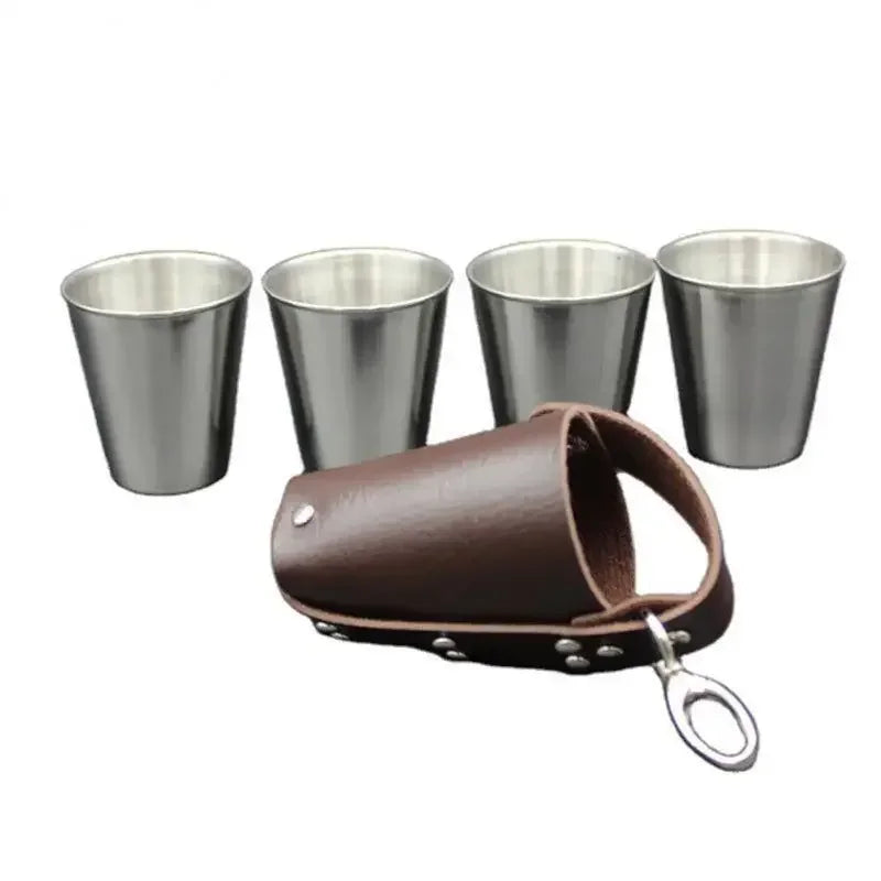 Stainless Steel Shot Cups Set of 4 – 170ml with Leather Bag