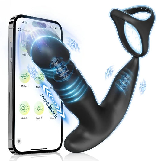 Male Thrusting Prostate Massager APP Control Vibrator for Men Delayed Ejaculation Cork Ring Butt Plug Sex Toy for Adult Peaceful Pleasures Health and Wellness