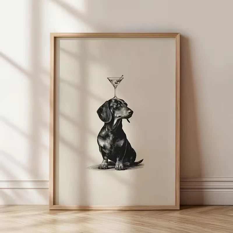 Dachshund Martini Canvas Wall Art Print | Home Decor Poster