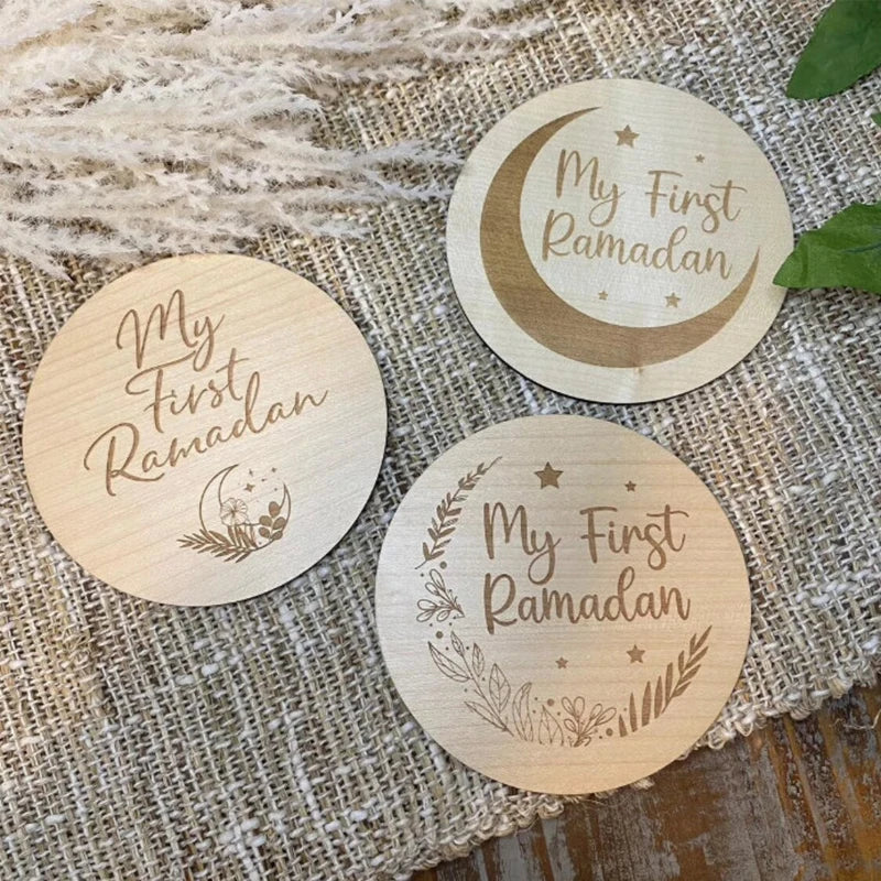 Islamic Baby Milestone Wooden Signs | Eid & Ramadan Gift Set 3pcs Wooden Milestone Signs Peaceful Pleasures Health and Wellness First Ramadan 3pcs 10cm