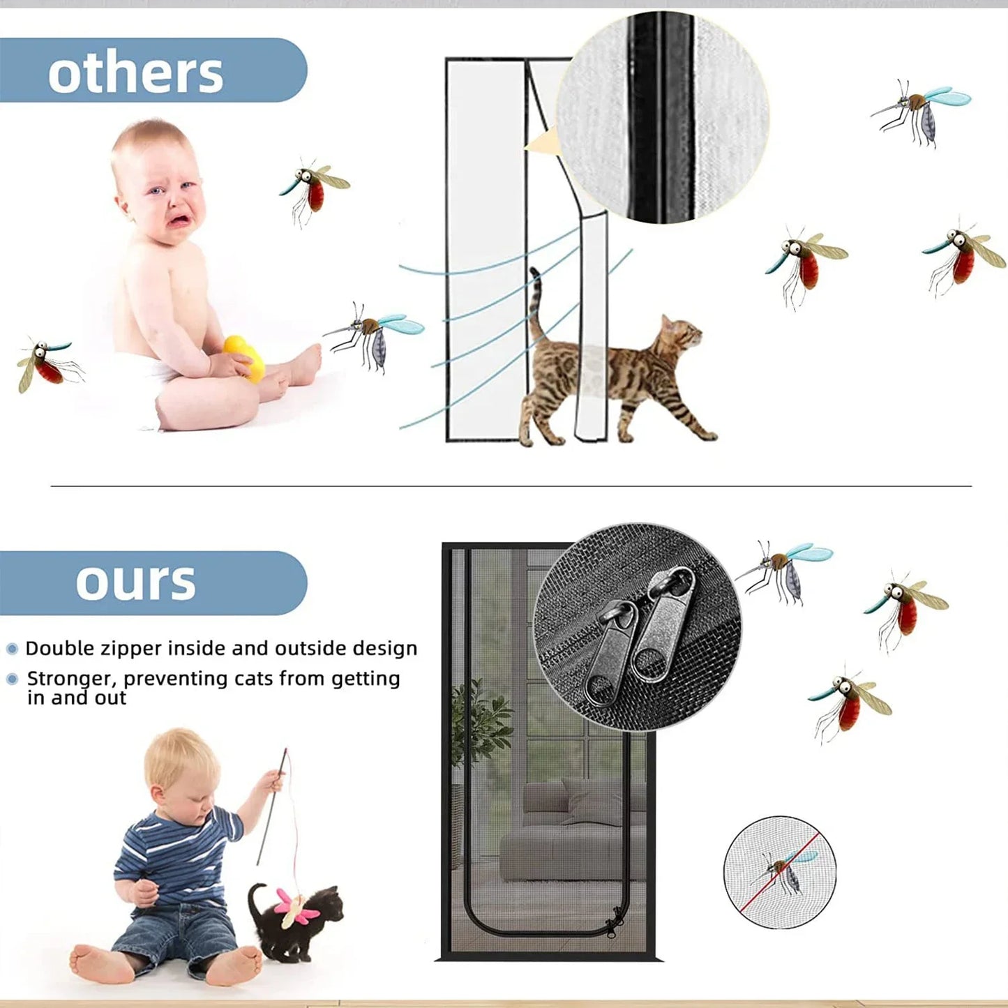 Heavy Duty Pet Screen Door 32x82" Scratch-Proof Mesh & Zipper
