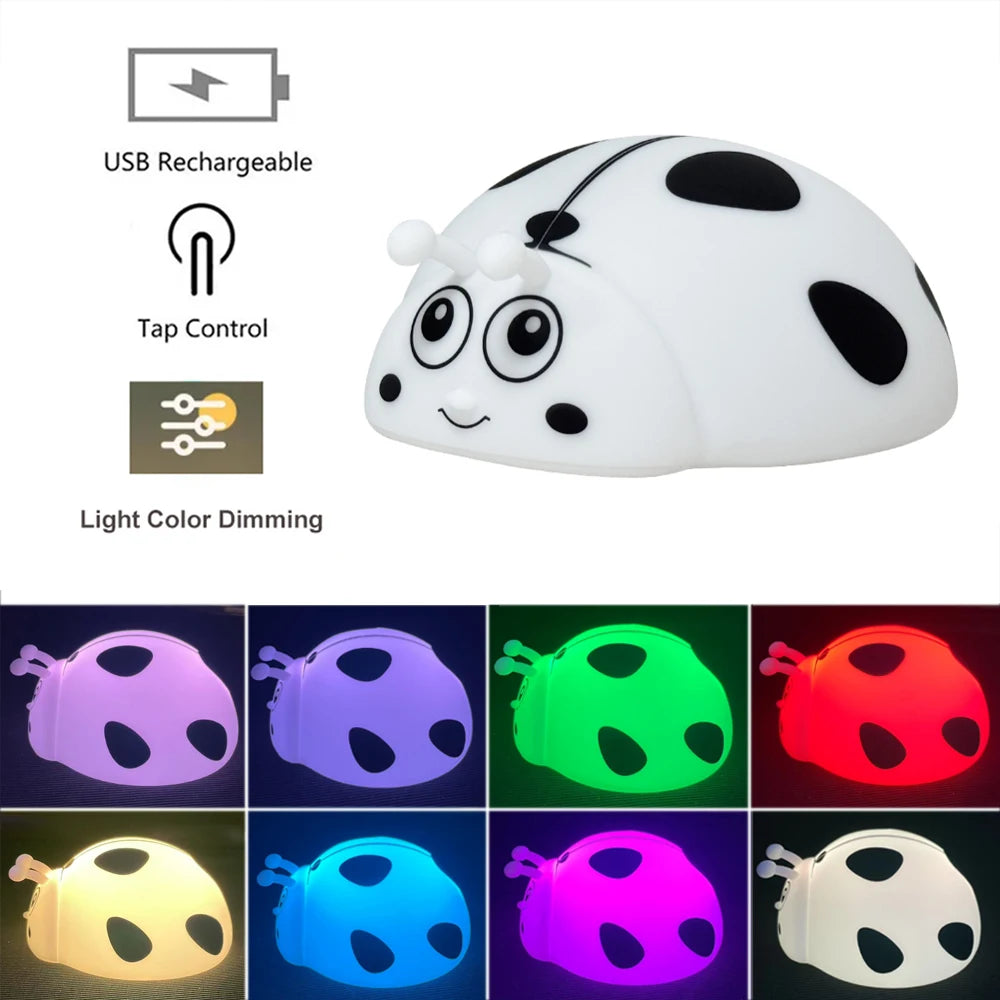 Adorable Night Light Silicone Nursery Sleeping Lamp Touch Control Ladybug Nightlights USB Rechargeable Table Lamp for Baby Child Peaceful Pleasures Health and Wellness RGB