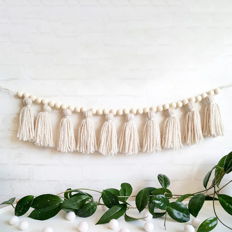 Ramadan Mubarak Wood Bead Garland Banner | Eid Boho Decor Holiday Garland Banner Peaceful Pleasures Health and Wellness banner
