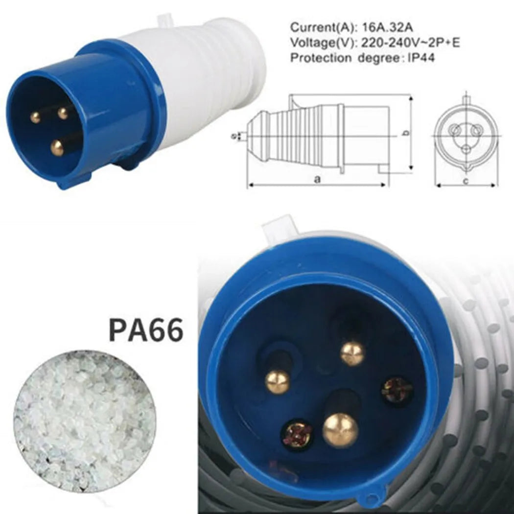 240V 16A 3 Pin Industrial Waterproof Plugs Socket Male Female IP44 2P