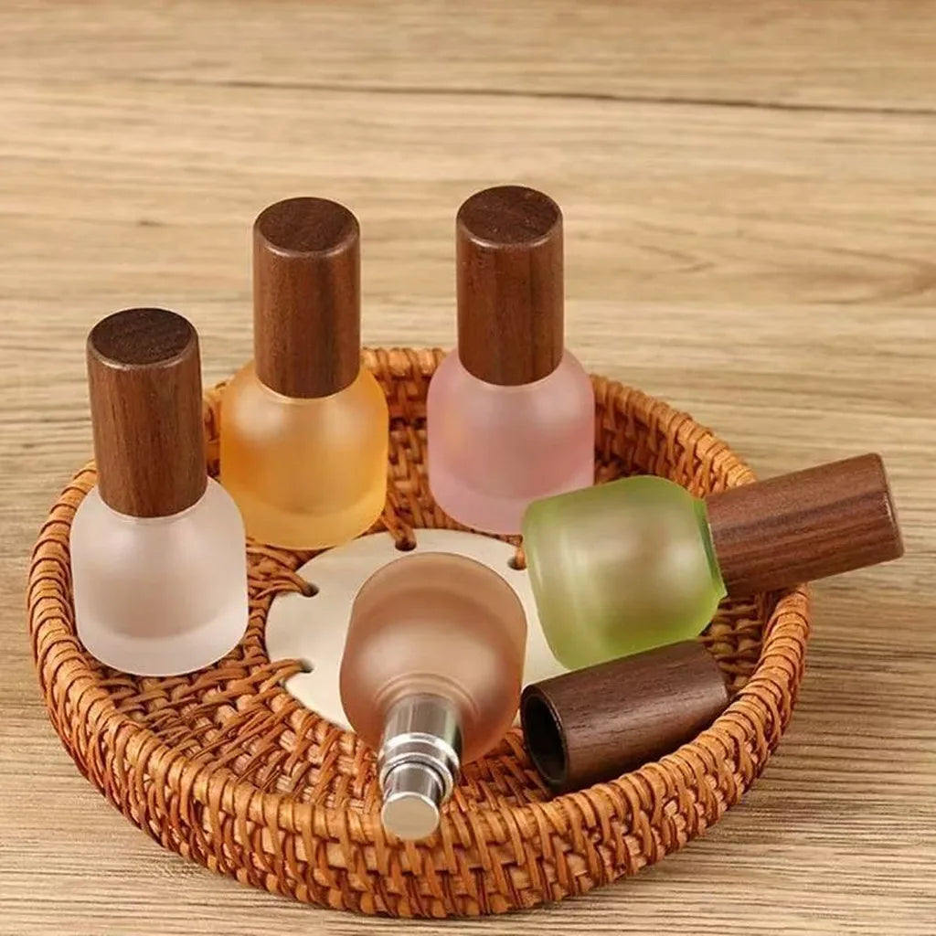 10ml Frosted Glass Refillable Perfume Spray Bottle | Wooden Cap