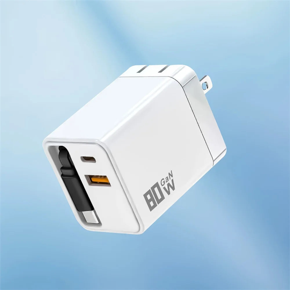 80W GaN Fast Wall Charger with USB-C Cable | iPhone & Android