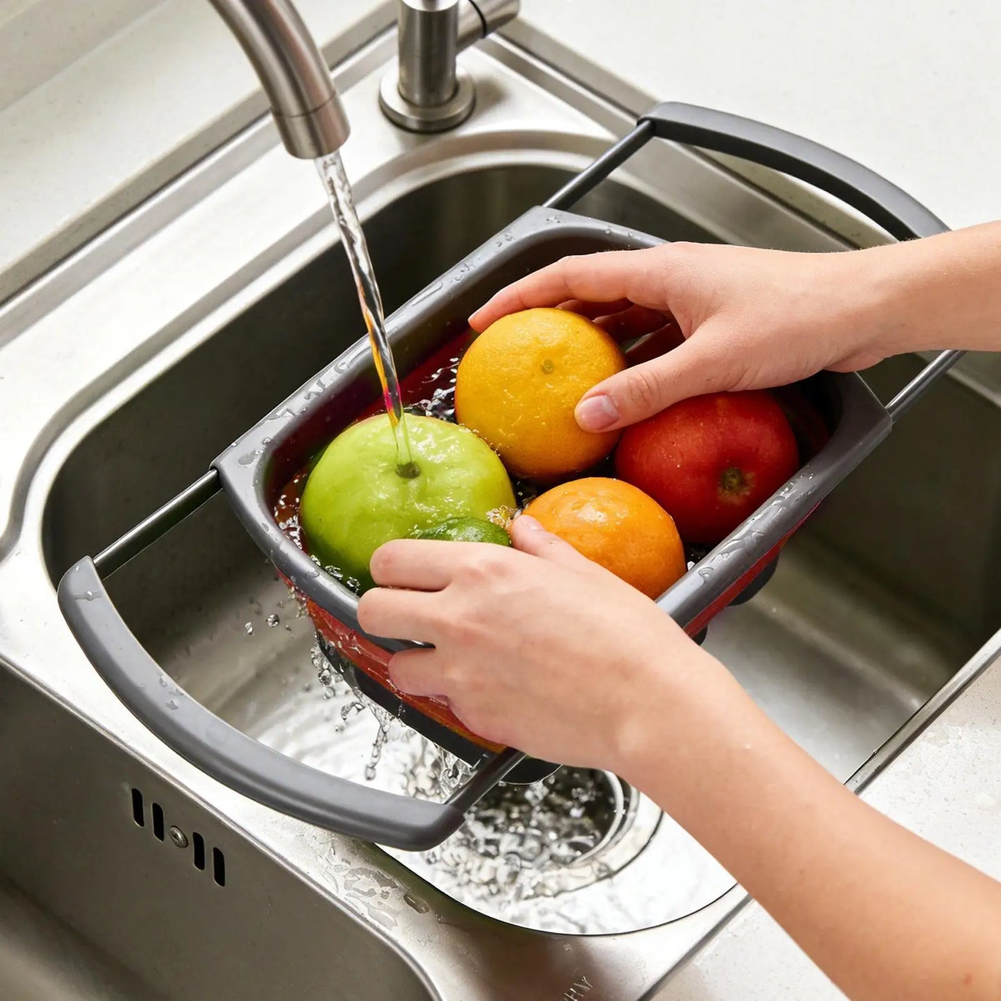 Folding Vegetable Draining Basket for Kitchen, Foldable Colander with Extendable Handles Kitchen Colander Drainer Basket for Peaceful Pleasures Health and Wellness