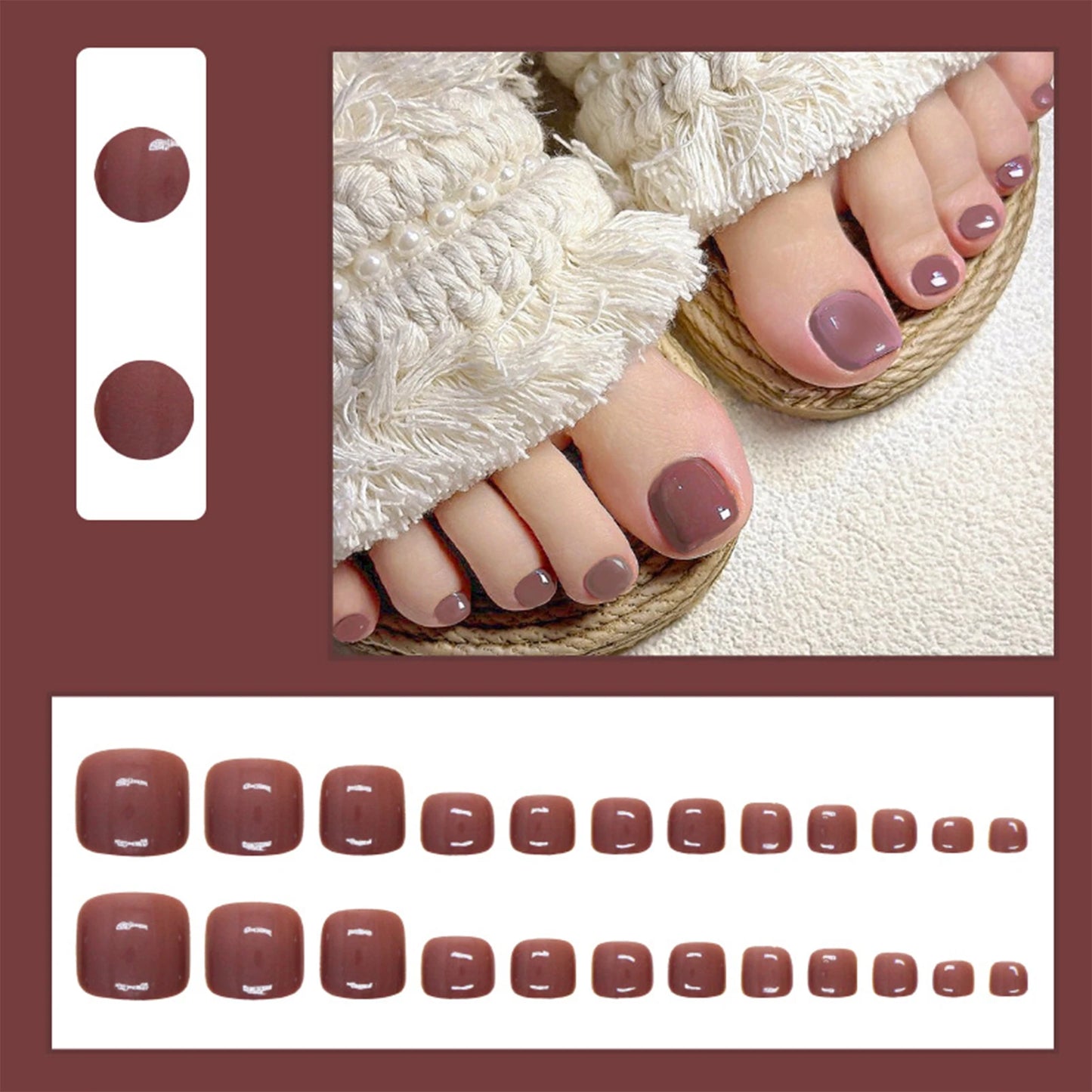 Wine Red Toe Nail Tips Press On Toenails 24pcs Reusable Charming Fake Toe Nails For Fashion Party Manicure Pedicure Decoration Peaceful Pleasures Health and Wellness