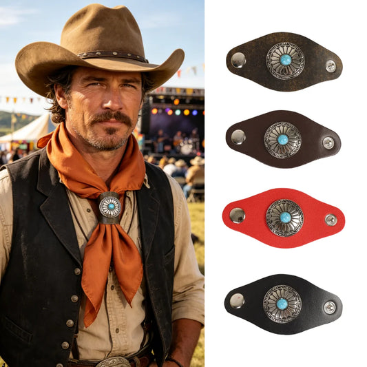 Western Cow Head Square Scarf Buckle Retro Metal Denim Clip Unisex PU Peaceful Pleasures Health and Wellness