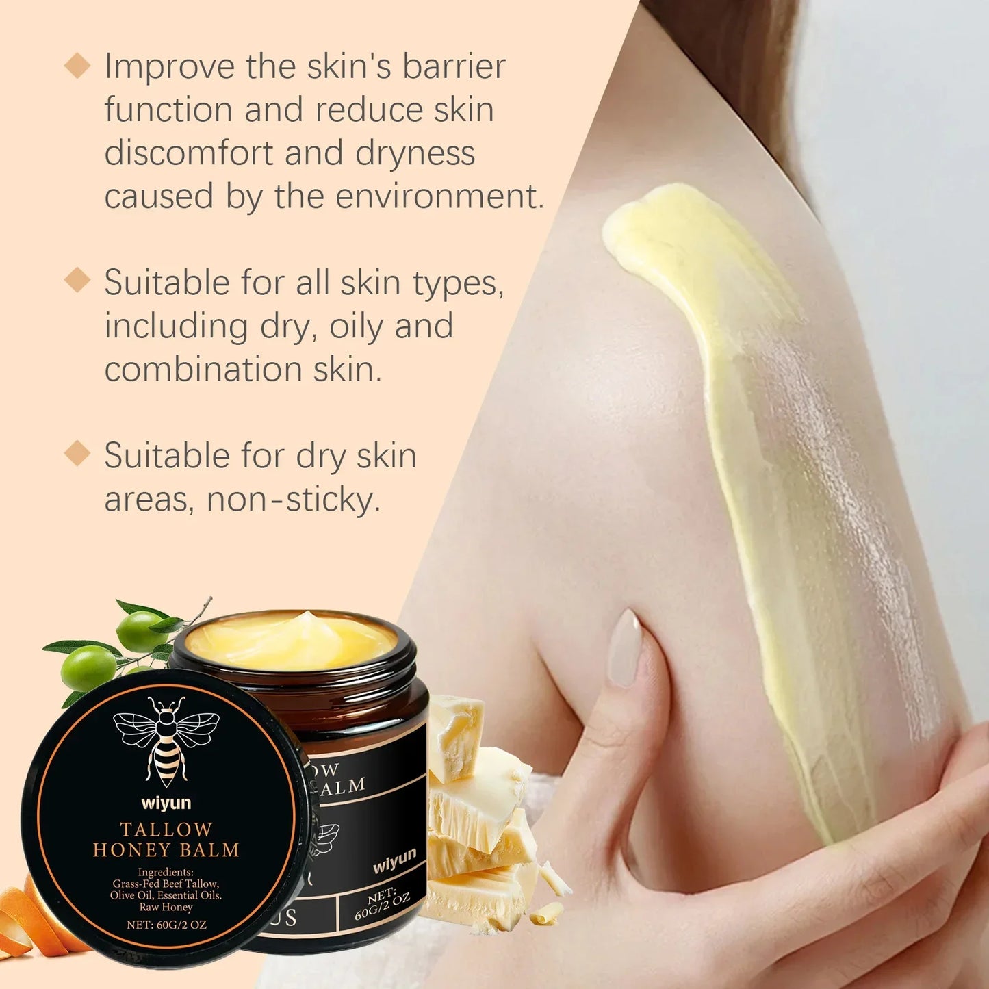 WIYUN Beef Tallow & Honey Face Cream | Moisturizing & Brightening