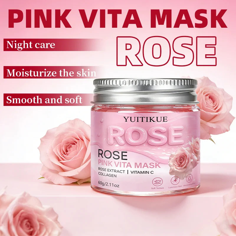 YUITIKUE Rose Pink Vita Mask 60g with Rose Extract, Vitamin C & Collagen for Luminous & Moisturized Skin Peaceful Pleasures Health and Wellness