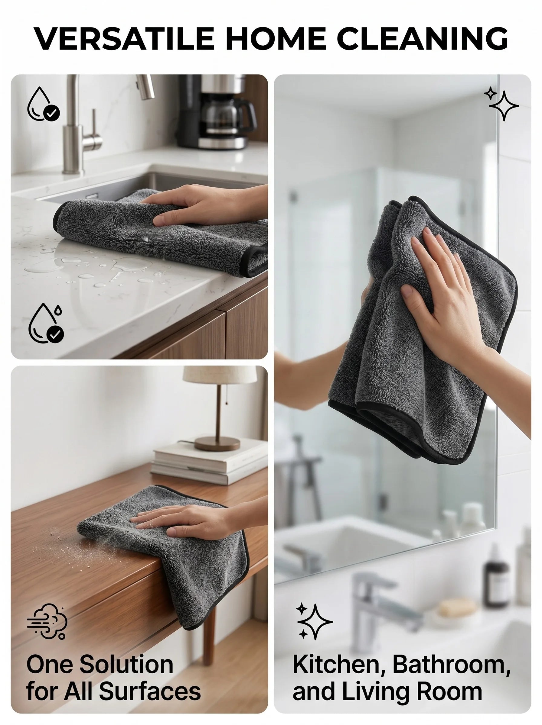 Kitchen Cleaning Towel Double-Sided Ultra Absorbent Lint-Free Oil Stain Remover Reusable Dish Cloth for Countertop Glass Peaceful Pleasures Health and Wellness