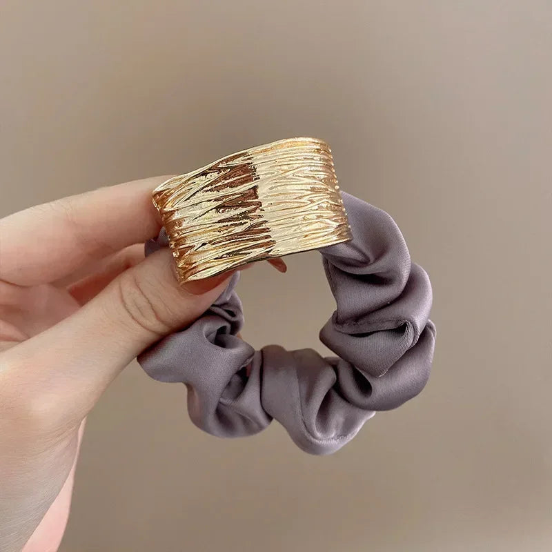 Korean Metal Satin Large Intestine Ring Women Rubber Bands Hair Ties