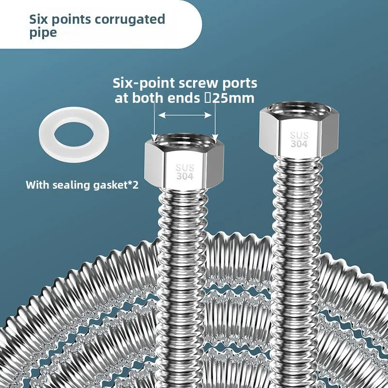 Stainless Steel Corrugated Water Pipe Hose G1/2" G3/4" G1" 20–200cm