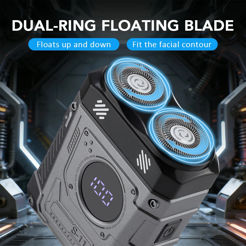 Magnetic Double Blade Electric Shaver for Man Portable Beard Trimmer Razor for Face Travel Digital Display Mini Shaving Machine Peaceful Pleasures Health and Wellness