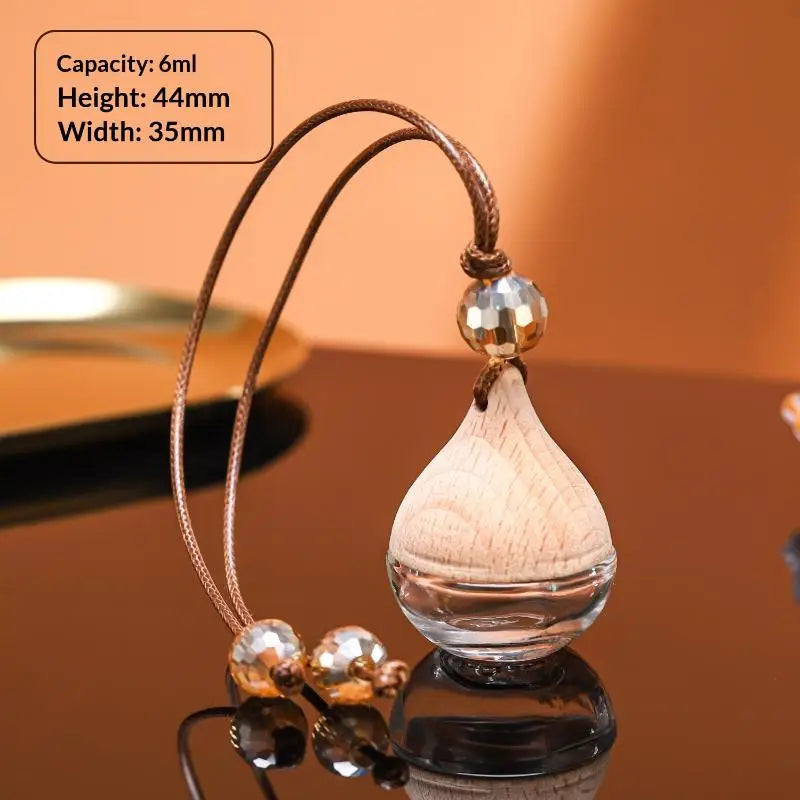 Glass Car Hanging Aromatherapy Diffuser Bottle | Wooden Cap