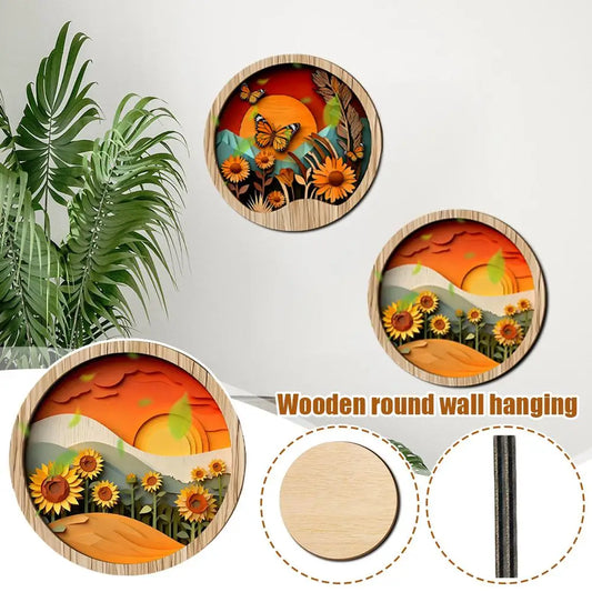 ordic Style 3D Wooden Circular Wall Art Natural Scenery Undersea Series Home Wall Decor Interior Design Wall Art Decor Peaceful Pleasures Health and Wellness