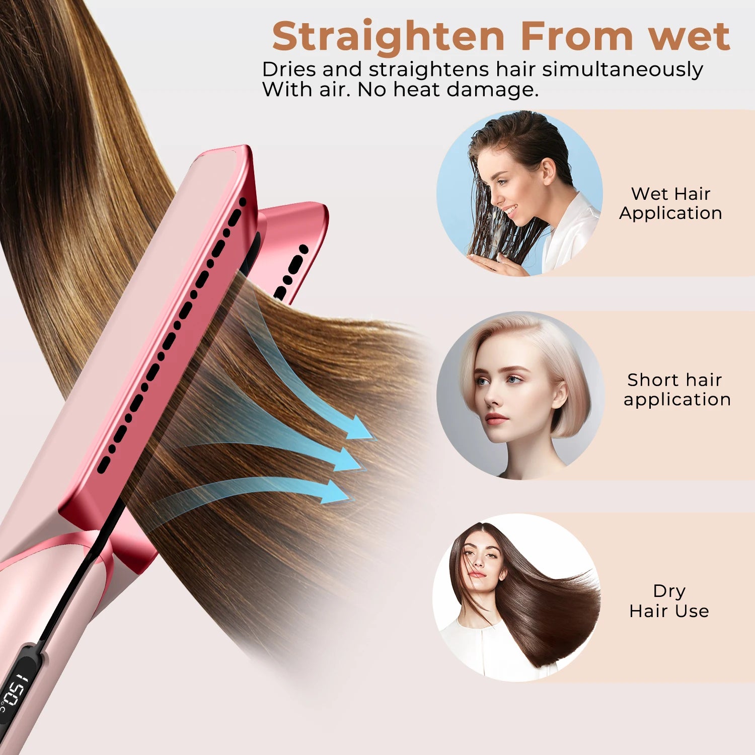 2 in 1 Hair Straightener & Hair Dryer Negative Ion Hair straightener Dry wet use High-Speed Brushless Motor Straightening Brush Peaceful Pleasures Health and Wellness