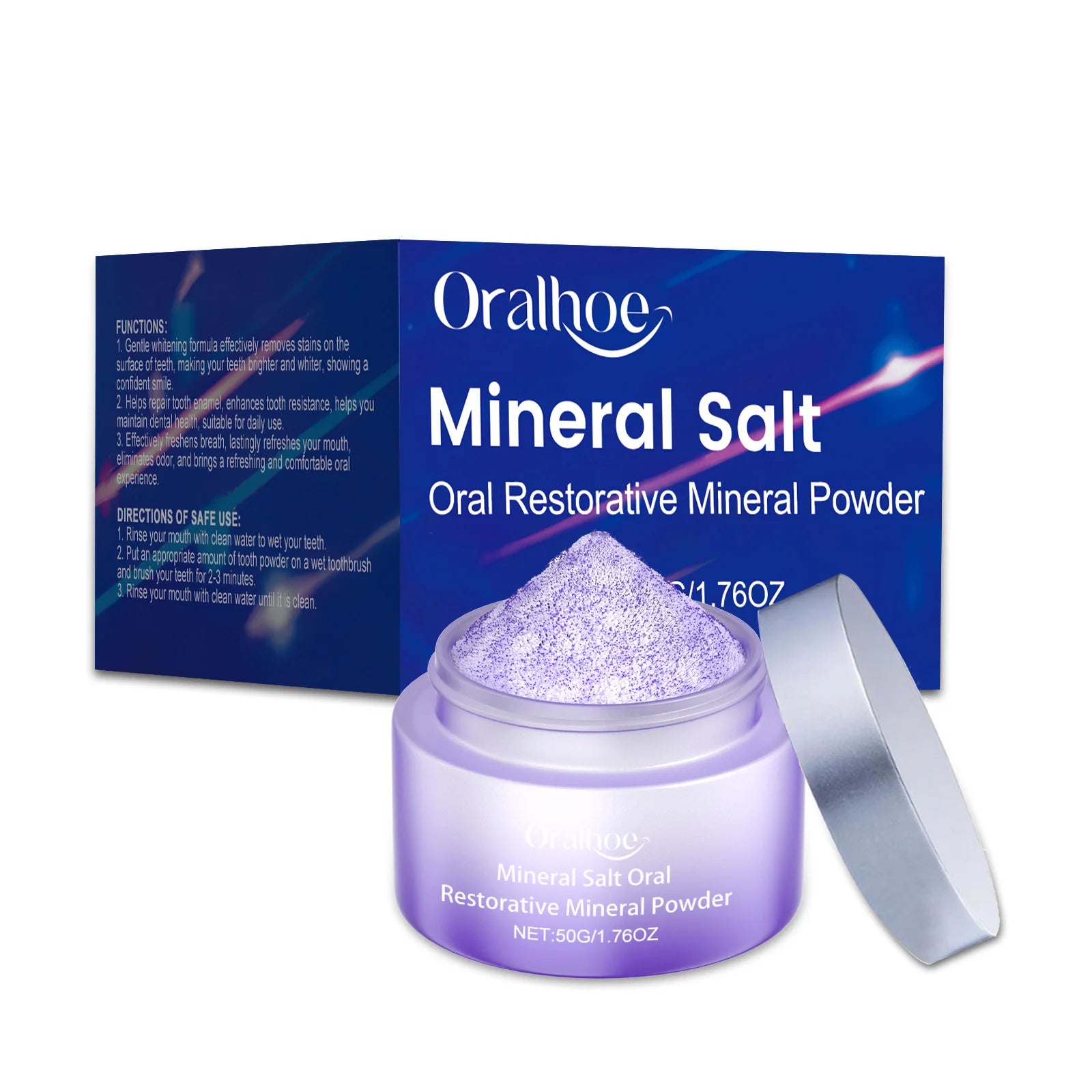 Teeth Cleansing Purple Powder Bleach Yellow Stain Brightening Strengthen Dental Protect Gums Fresh Breath Teeth Whitening Powder Peaceful Pleasures Health and Wellness 50g boxed