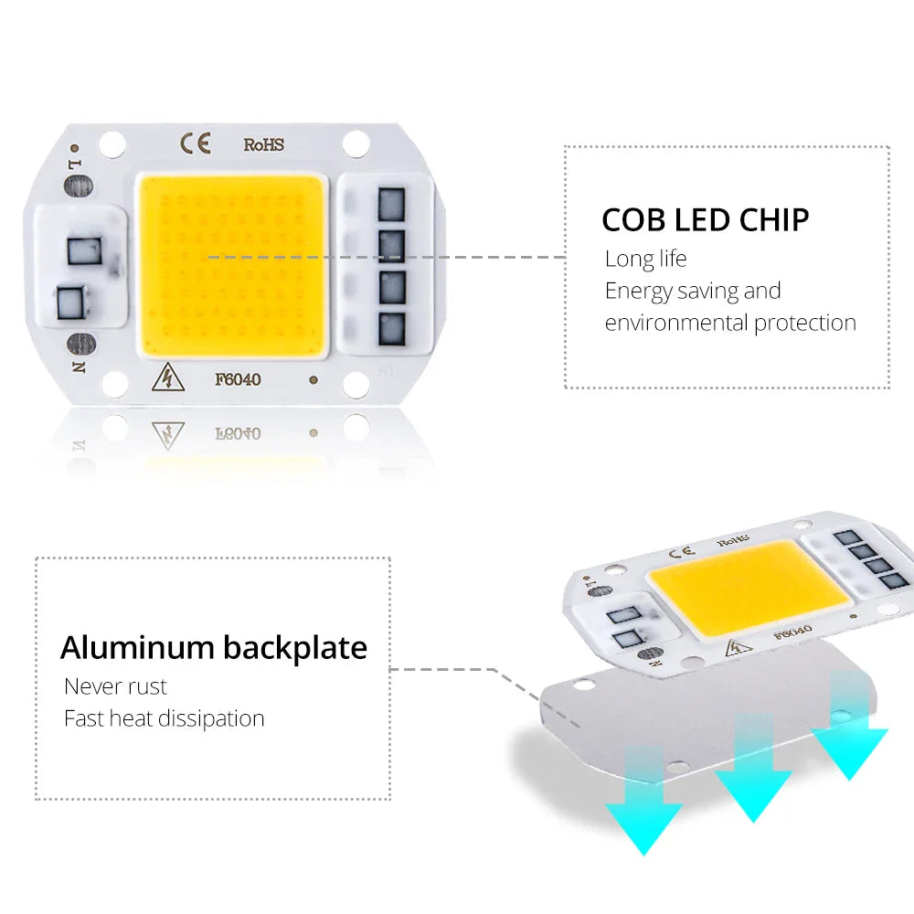 COB LED Chip 20W 30W 50W AC 110V/220V No Driver DIY Flood Light