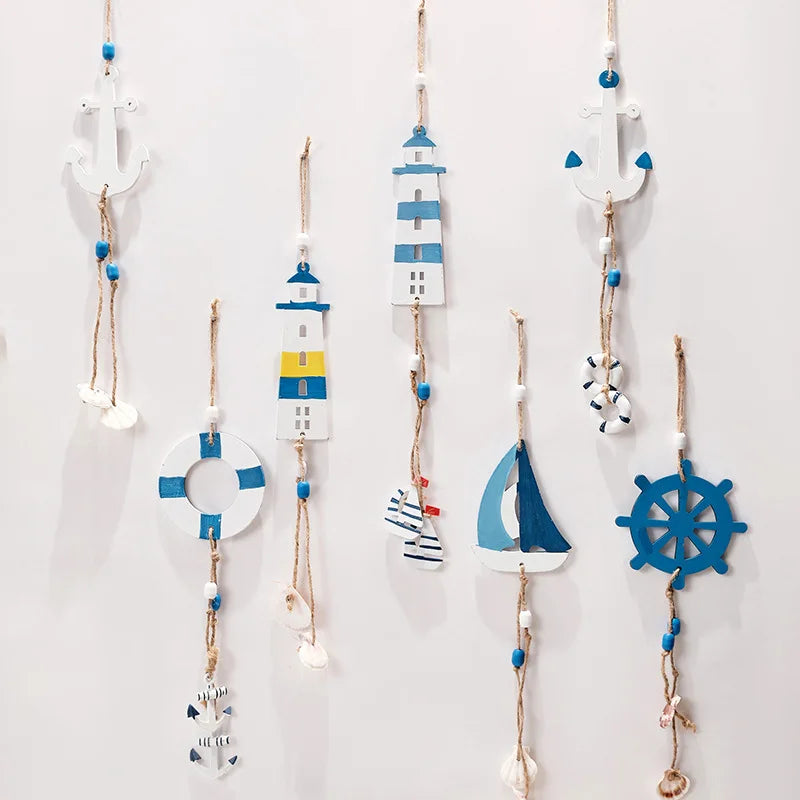 Mediterranean Style Decorative Pendant Home Background Wall Mounted Lighthouse Sailboat Wooden Crafts Peaceful Pleasures Health and Wellness