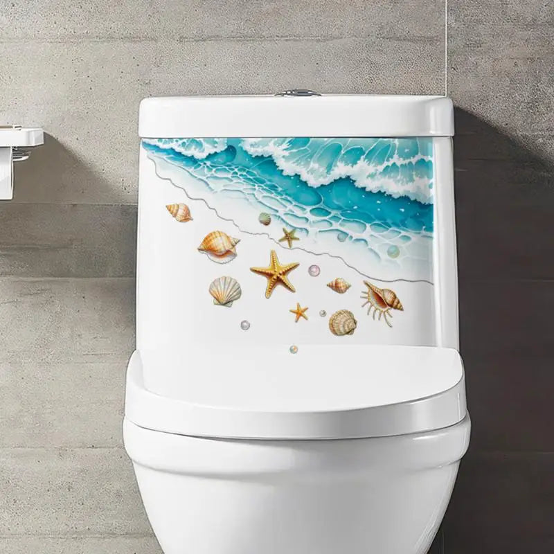 Ocean Toilet Sticker – Waterproof Seashell & Starfish Bathroom Decal