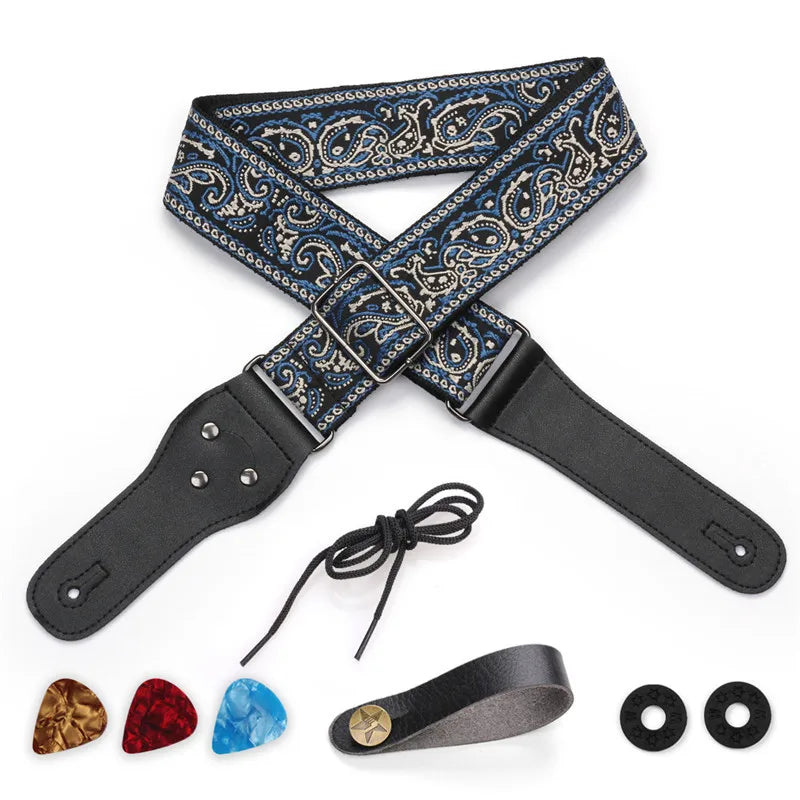 Pluggable Pick Embroidered Guitar Strap Jacquard Acoustic Shoulder
