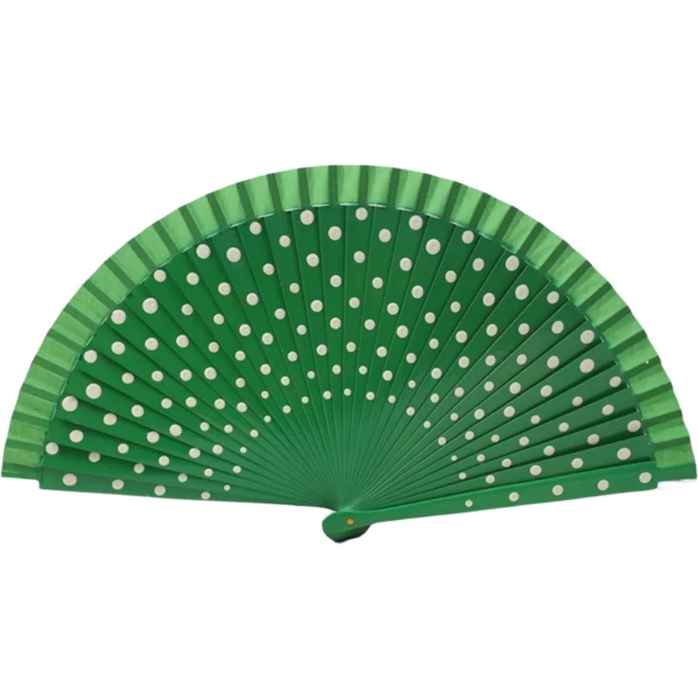 Flamenco Spanish Folding Fan – Dots Pattern Wood Handle 42cm