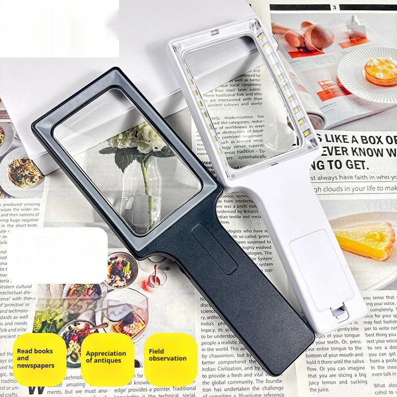 Handheld Magnifying Glass with 20Led Light, Elderly Reading Magnifying Glass, Children's Educational Intelligent Magnifier Peaceful Pleasures Health and Wellness